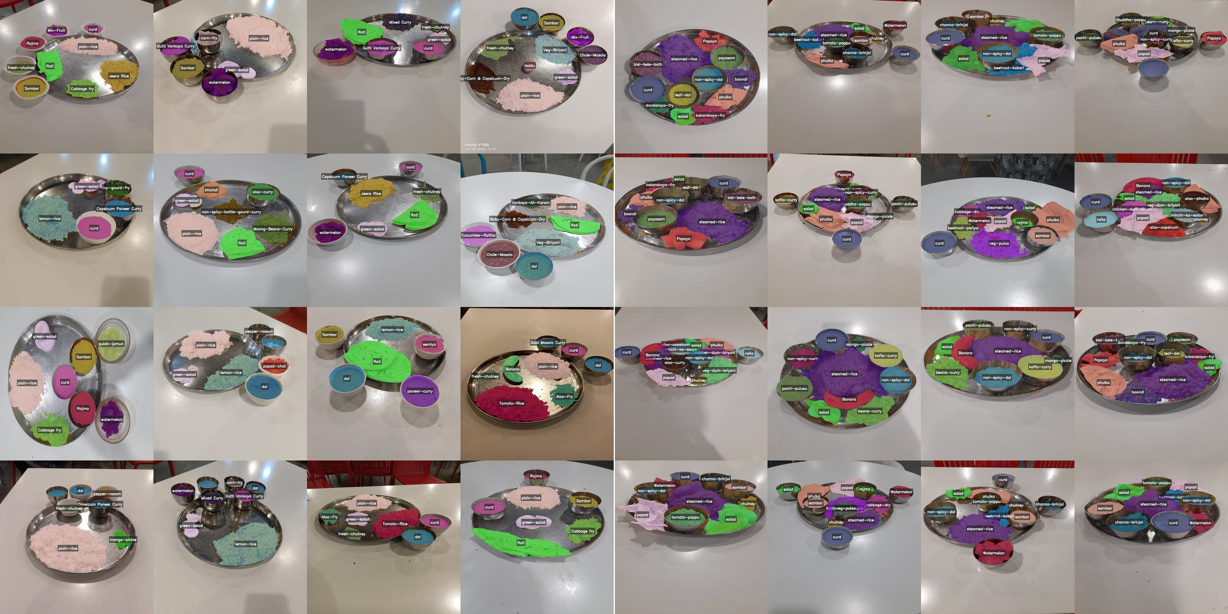 Sample 8x8 grid showing images from the <b>Indian Thali Dataset